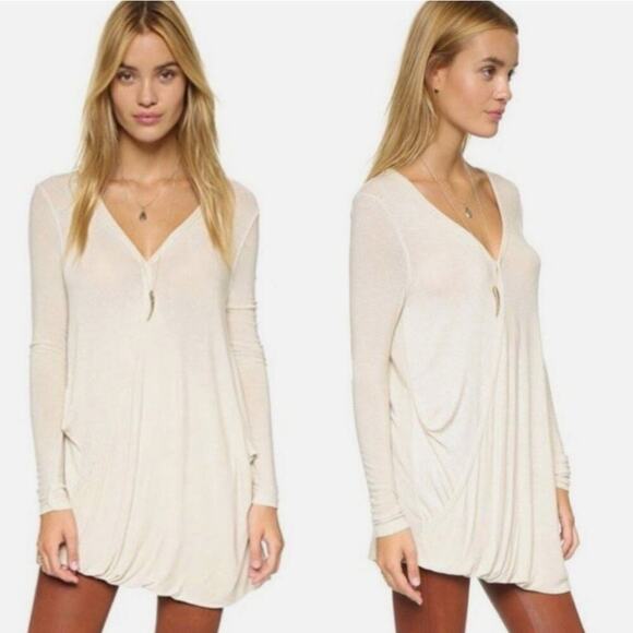 We The Free People Miss Rose Tunic Top S Ivory‎ Surplice Wrap Long Sleeve - Picture 1 of 9